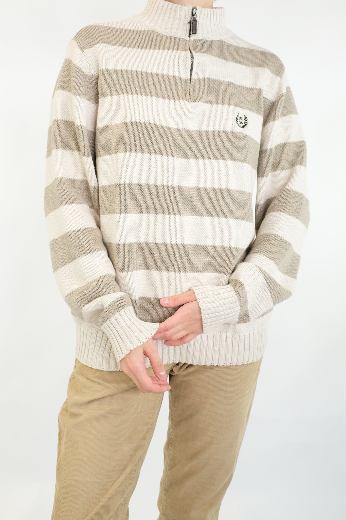 BROWN STRIPED VINTAGE QUARTER ZIP SWEATSHIRT