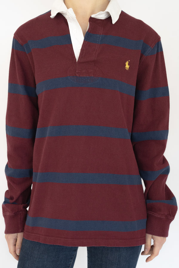 Burgundy Striped Rugby Polo