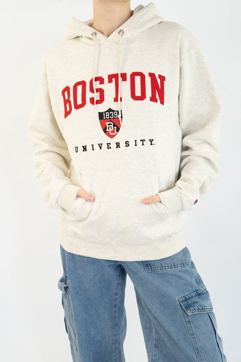 Boston University Grey embroidered Hoodie