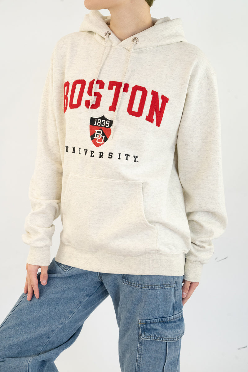 Boston University Grey embroidered Hoodie