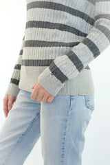Grey Striped Cable Sweater