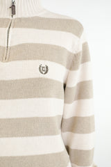 Cream Striped Quarter Zip Sweater