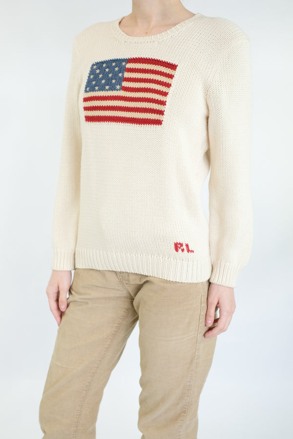 Cream Knitted Flag Sweater