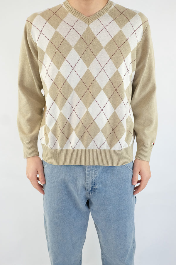 Beige Argyle Sweater