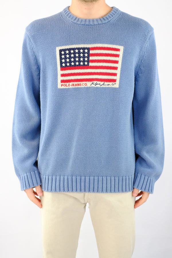 Light Blue Knitted Flag Sweater