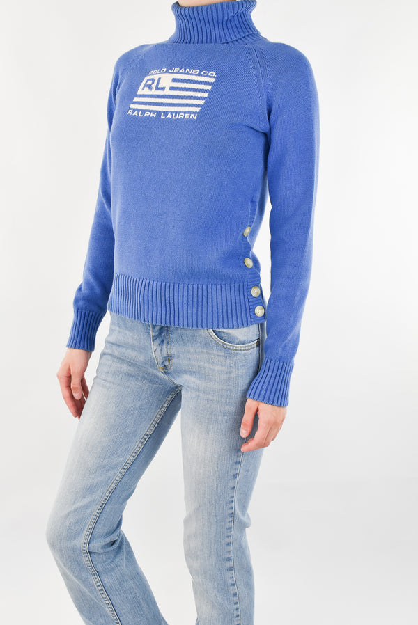 Blue Knitted Turtleneck Sweater