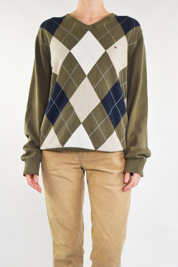 Olive Argyle Sweater