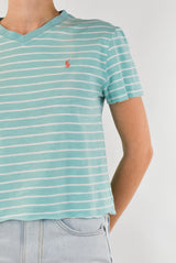 Striped V-Neck Cropped T-Shirt