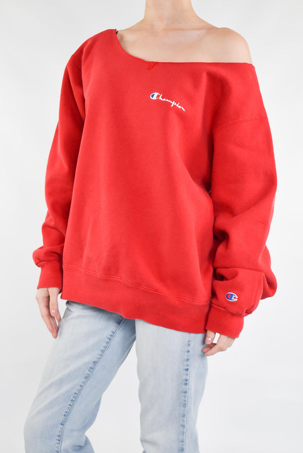 Red Off-Shoulder Sweatshirt
