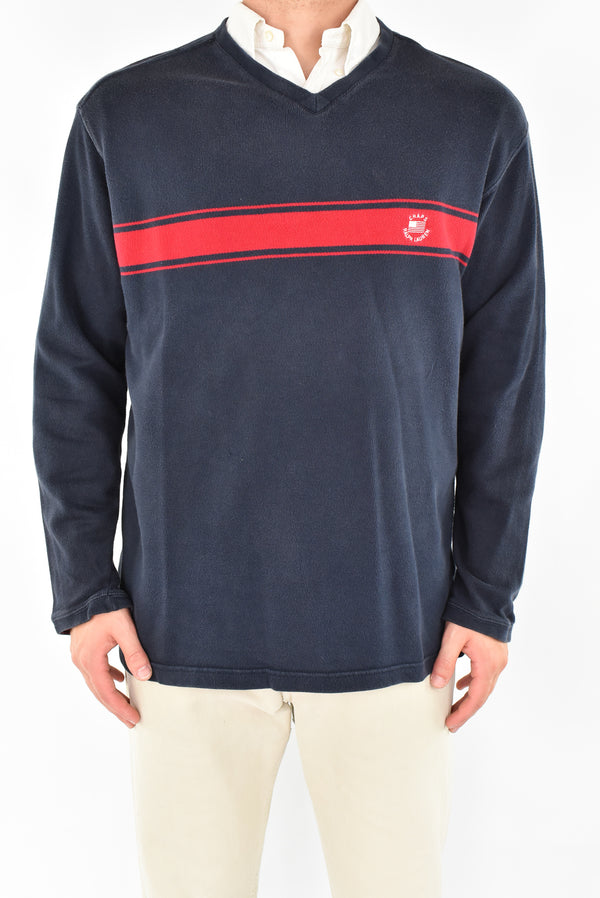 Navy Striped V-Neck Sweater