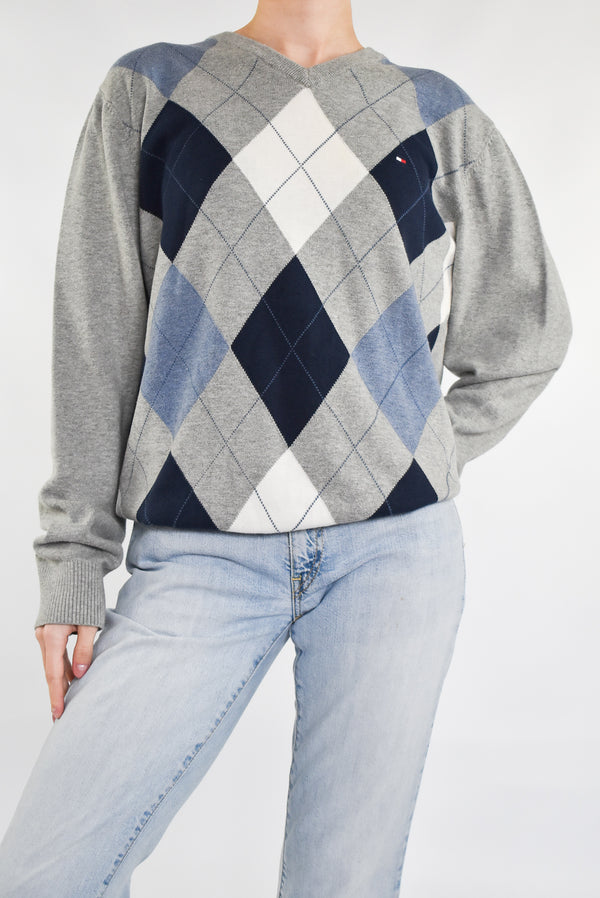 Grey Argyle Sweater