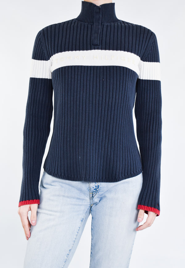 Navy Ribbed Button Sweater