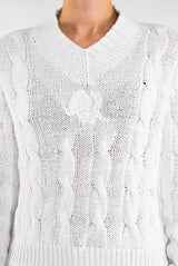 White Knitted Cable Sweater