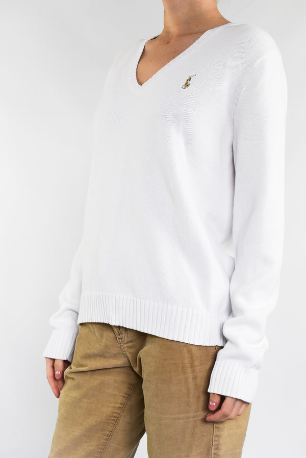 White V-neck Sweater