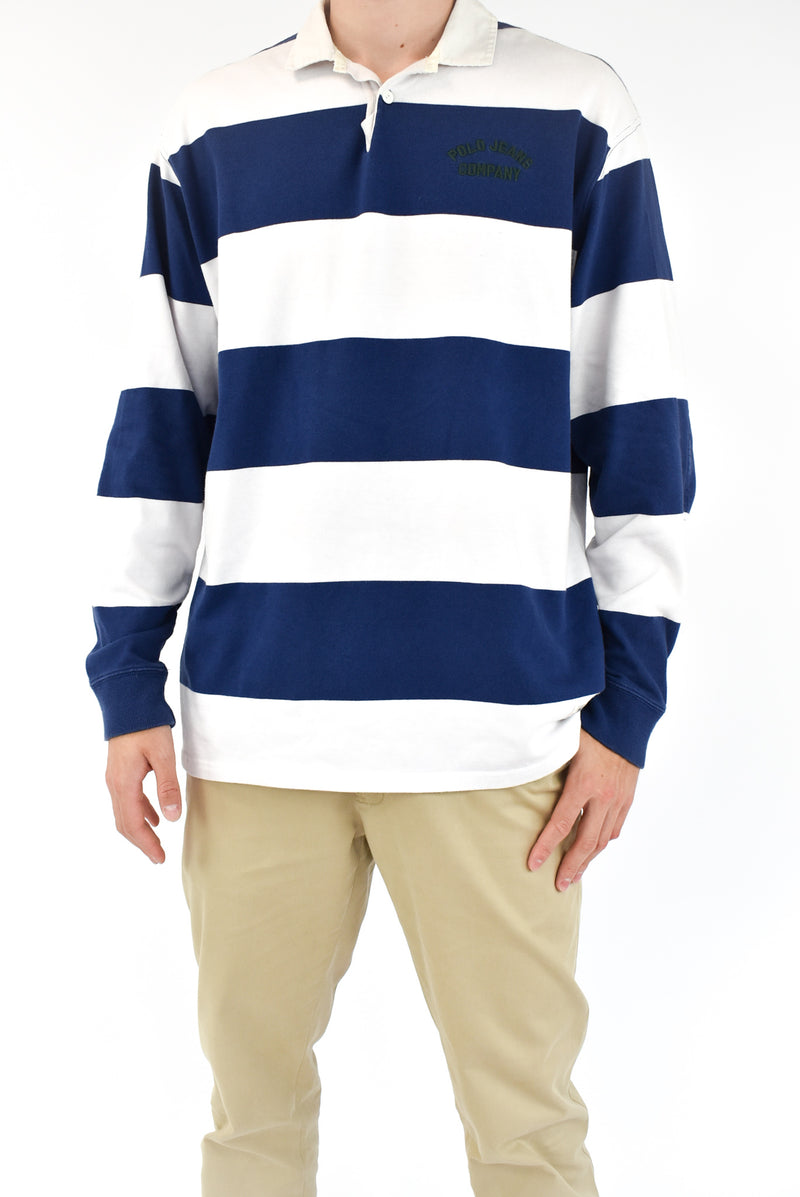 White Striped Long Sleeved Polo