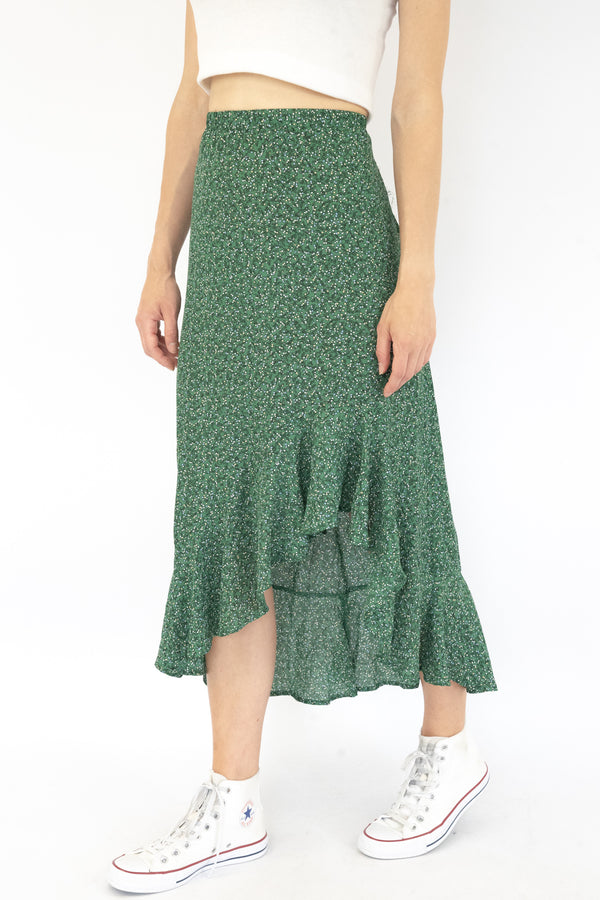 Green Flower Long Skirt
