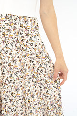 Cream Flower Long Skirt