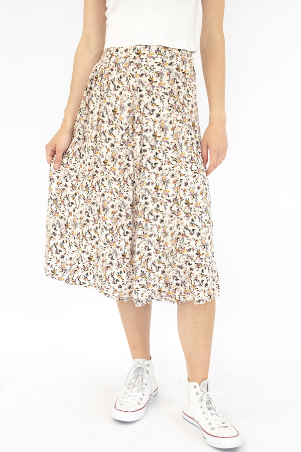 Cream Flower Long Skirt