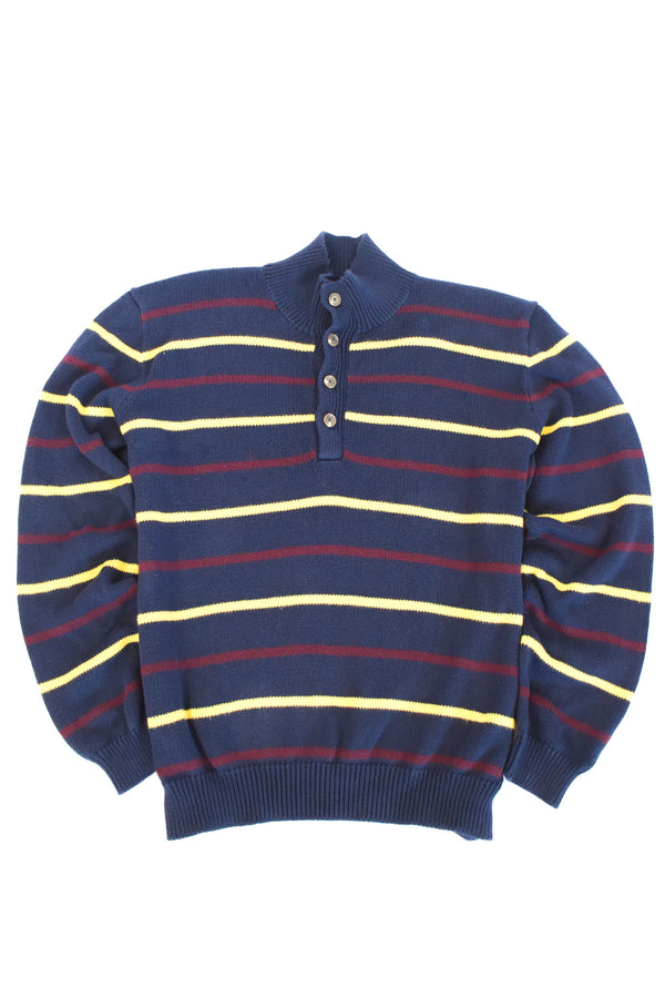 Navy Striped Button Sweater