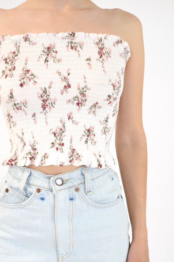 White Floral Tube Top
