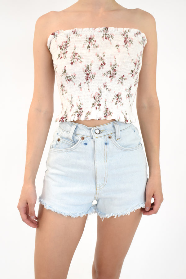 White Floral Tube Top