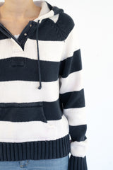 White Striped Knitted Hoodie