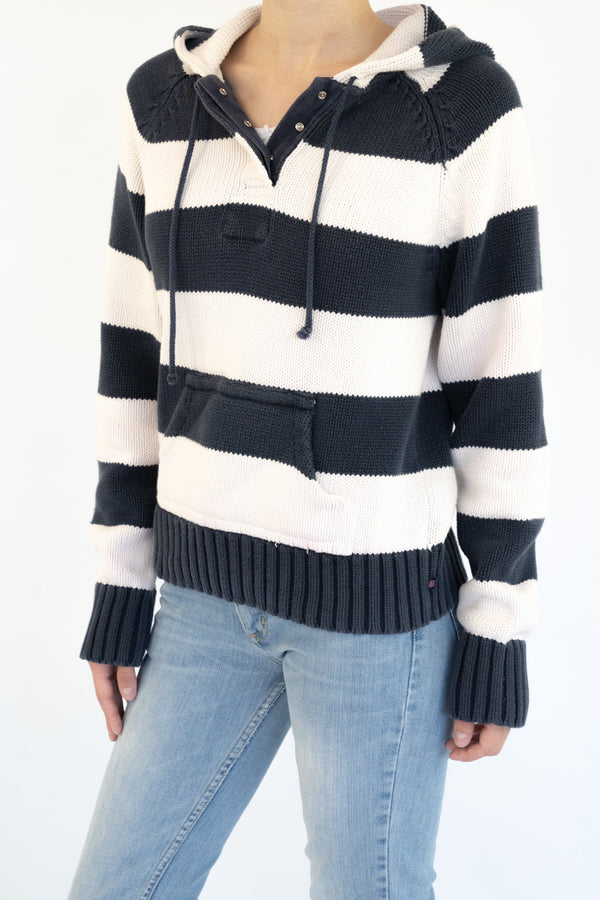 White Striped Knitted Hoodie