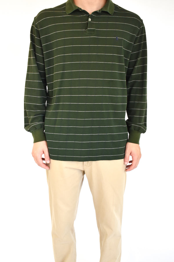 Green Striped Long Sleeved Polo