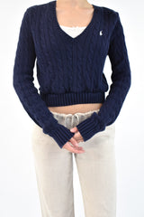 Reworked Cropped V-Neck Cable Sweaters
