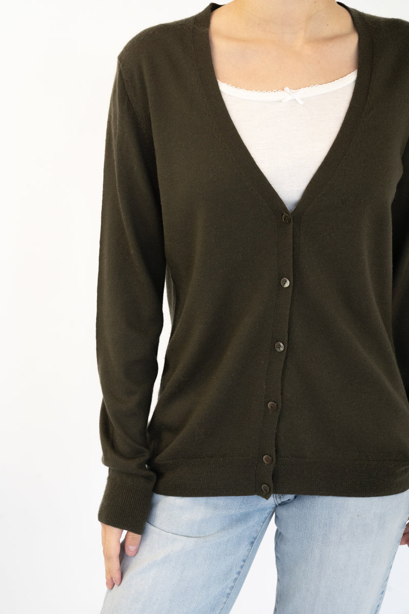 V Neck Cardigan - Olive main image 0
