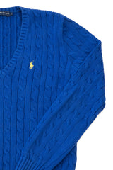 Royal Blue V-Neck Cable Sweater