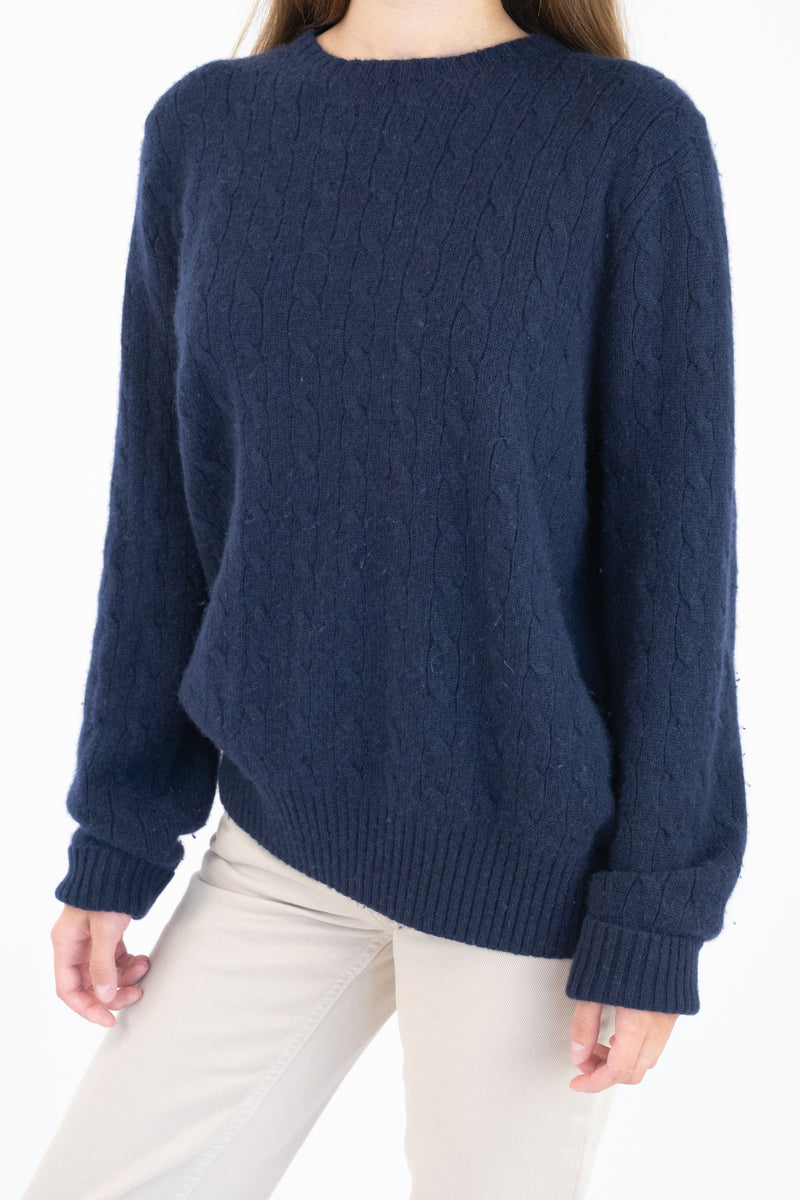 Navy Cashmere Cable Sweater