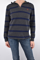 Grey Striped Quarter Zip Sweater