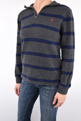 Grey Striped Quarter Zip Sweater