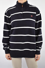 Navy Striped Quarter Zip Sweater