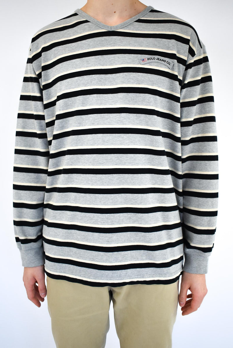Striped V-Neck Long Sleeve T-Shirt