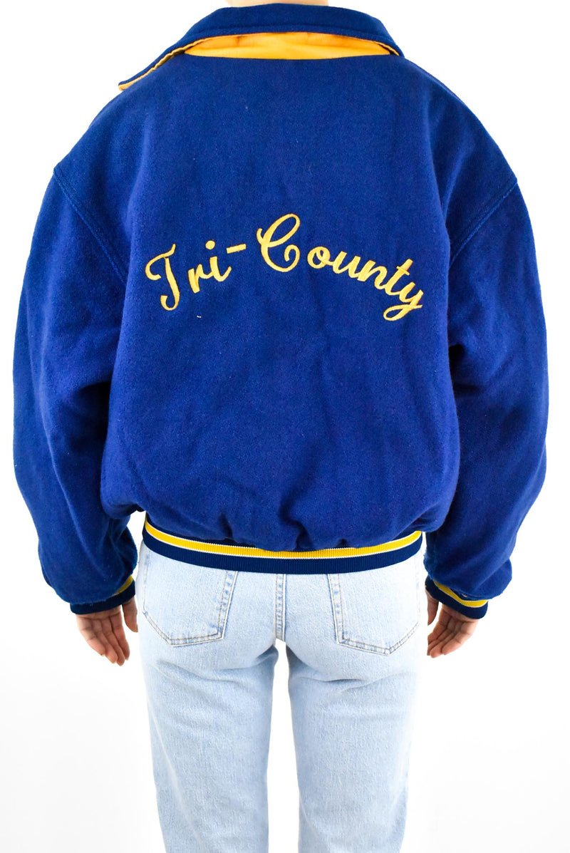 Blue Varsity Jacket Vintage Fabrik