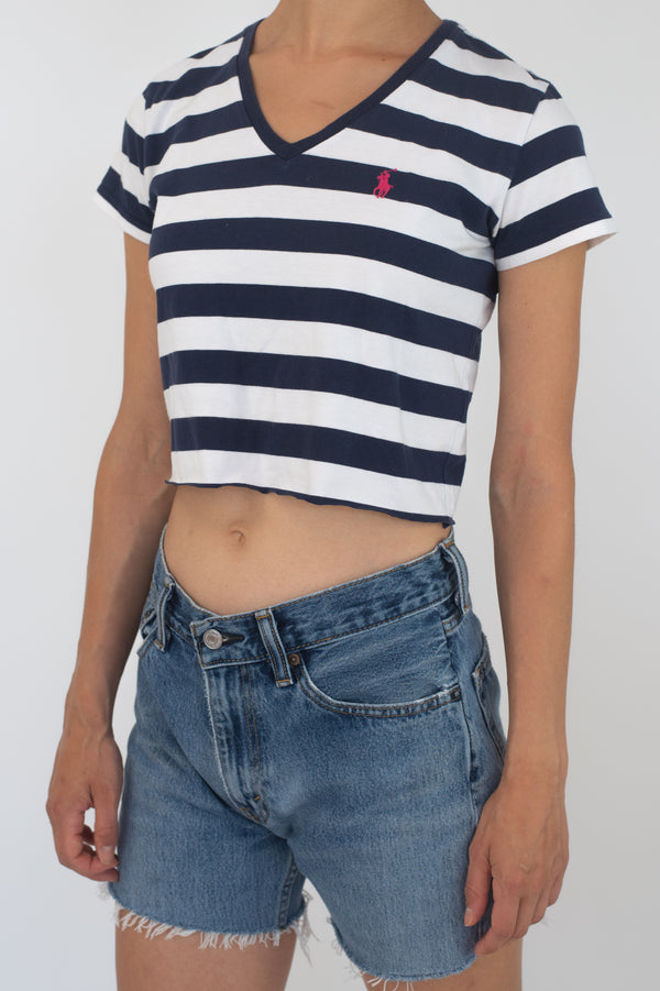 Navy Striped Cropped T-Shirt