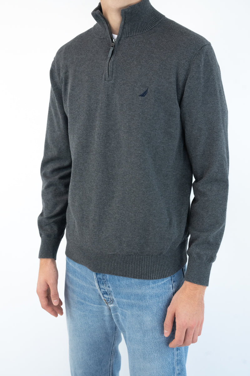 Grey Knitted Quarter Zip Sweater