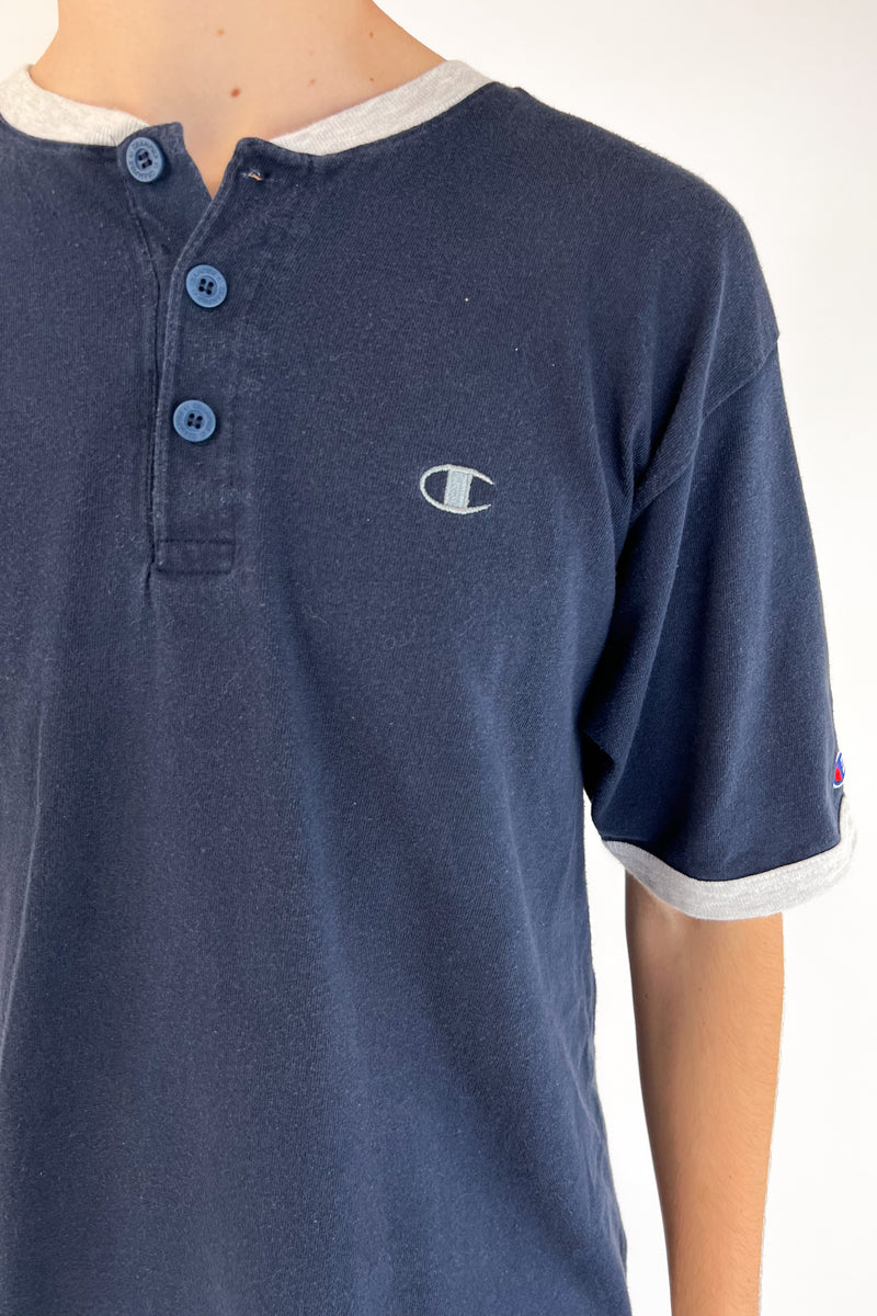 Navy Quarter Button T-Shirt