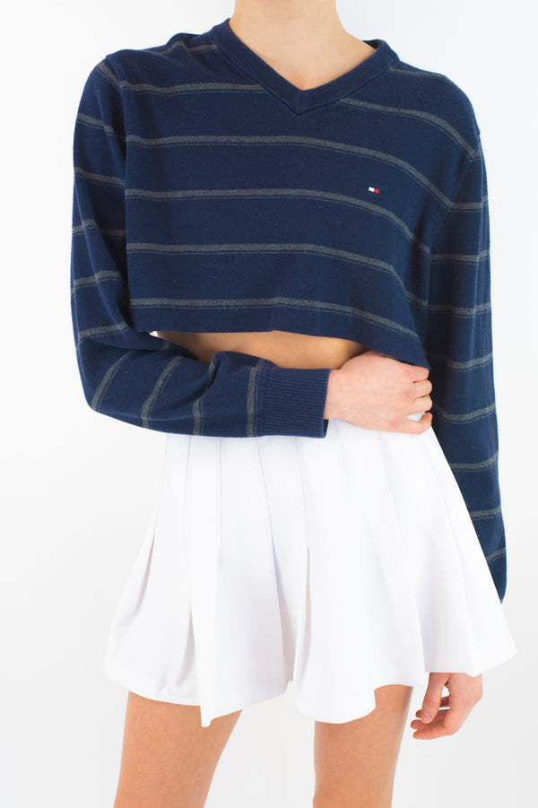 Striped Cropped V-Neck Sweaters