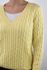 Yellow Cable V-Neck Sweater