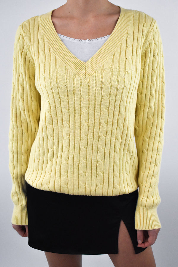 Yellow Cable V-Neck Sweater