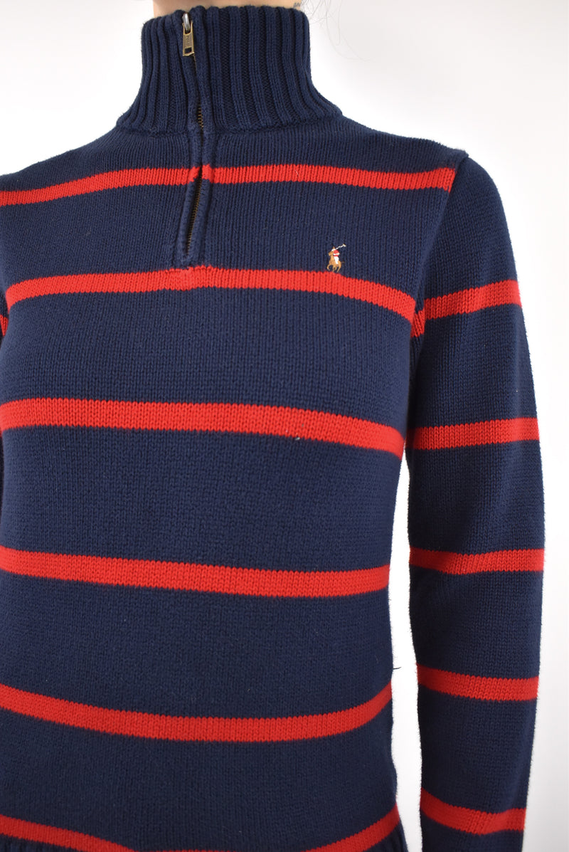 Navy Striped Quarter Zip Sweater