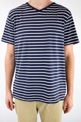 Navy V-Neck Striped T-Shirt
