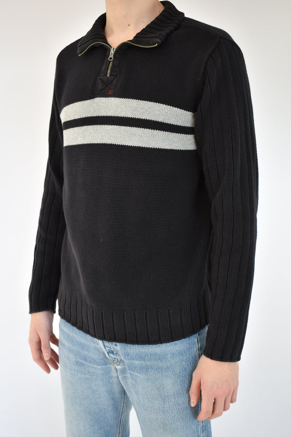 Black Striped Quarter Zip Sweater