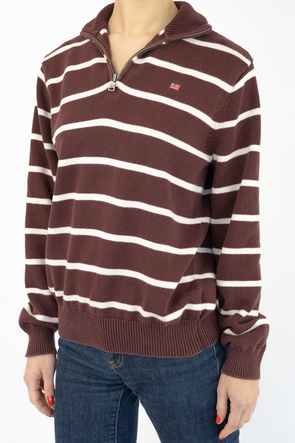 Burgundy Striped Quarter Zip Sweater