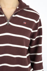 Burgundy Striped Quarter Zip Sweater