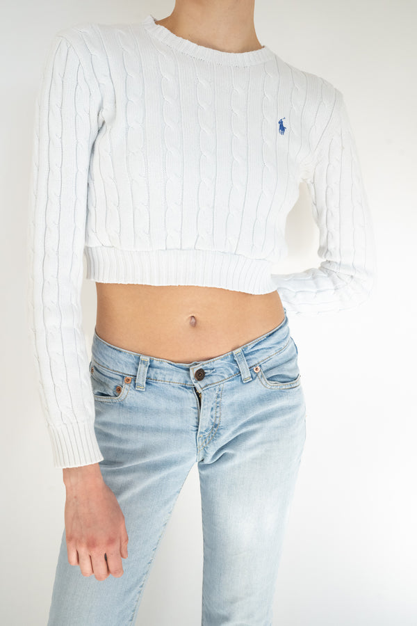 Cropped Round Neck Cable Sweaters