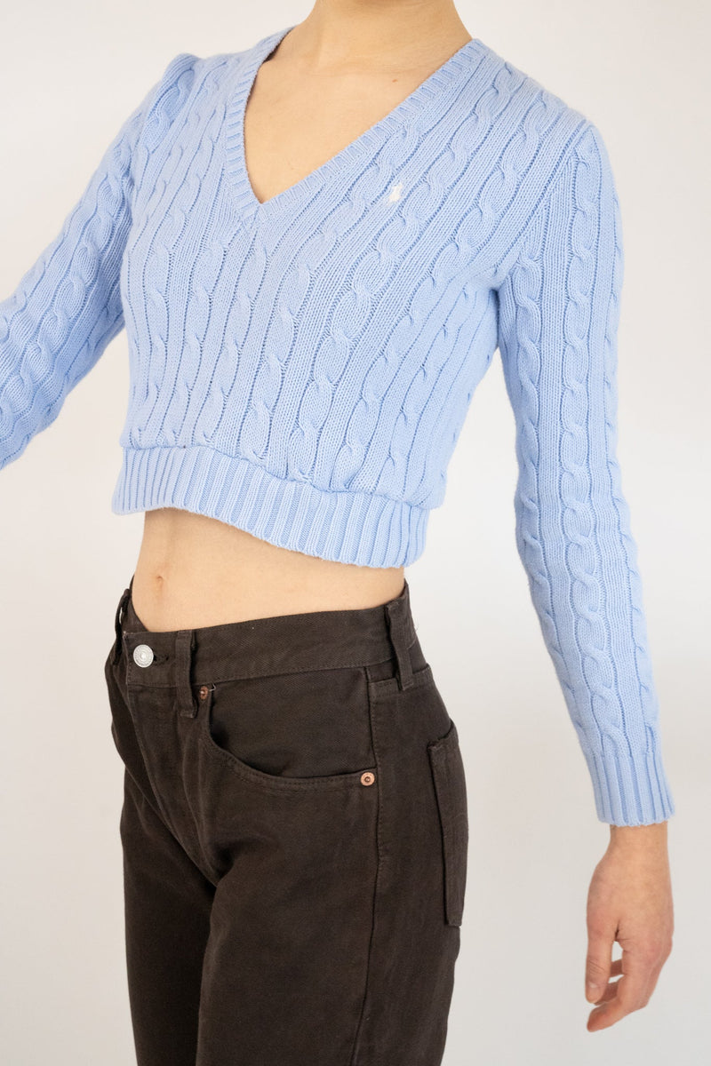 Reworked Cropped V-Neck Cable Sweaters
